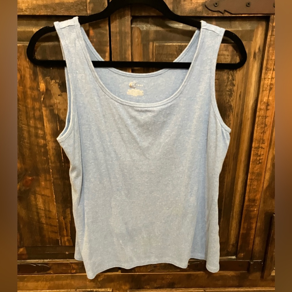 medium, blue tank top